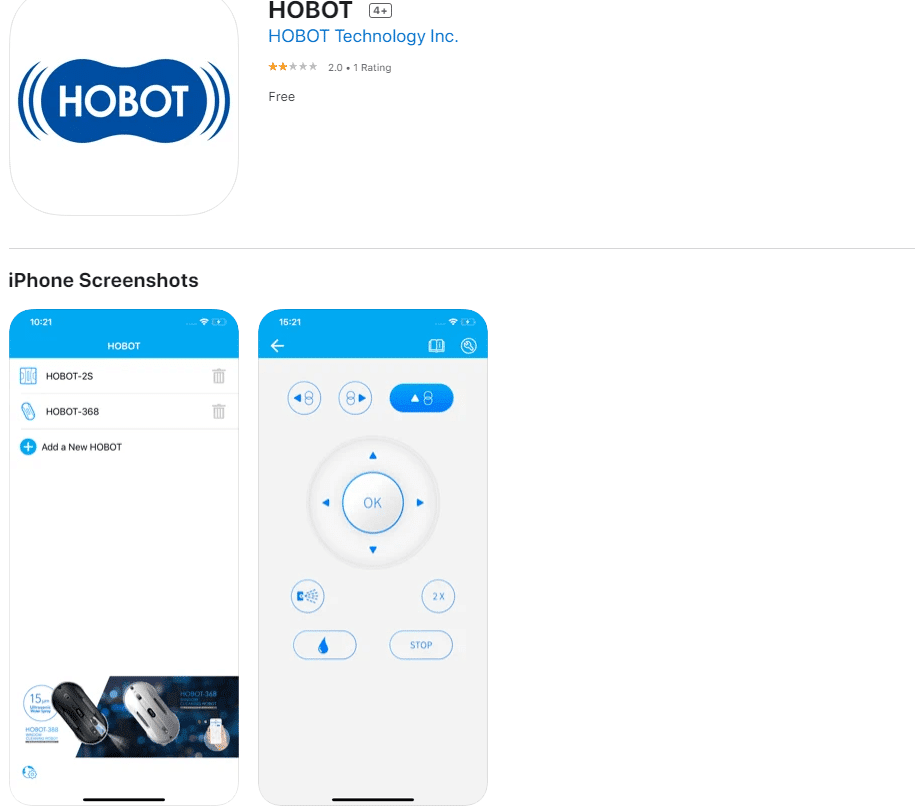 Вы можете увидеть приложение для робота Hobot 298 на мобильном телефоне. 
